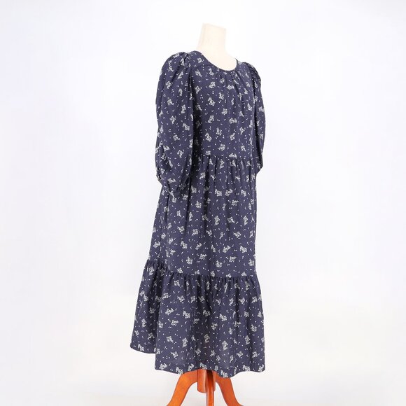 SUMMERSALT The Tiered Midi Dress Poplin Cottage Floral in Midnight Size M - Picture 5 of 10